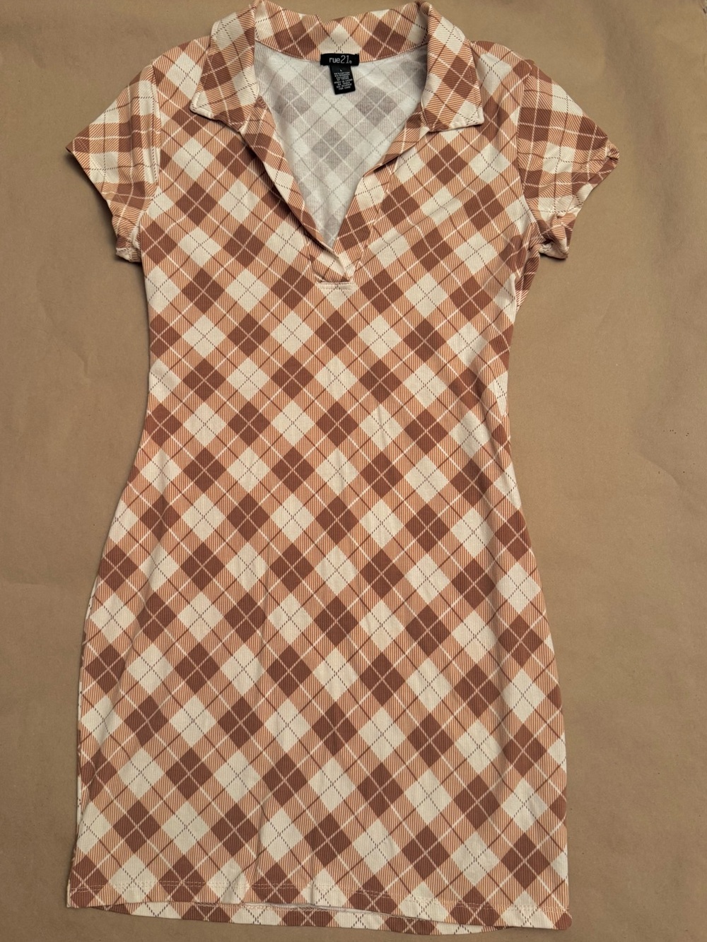 Rue21 Brown and Cream Argyle Polo Dress